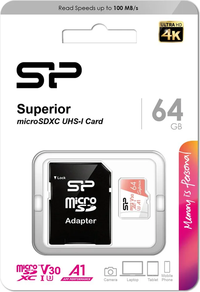 SILICON POWER κάρτα μνήμης microSDXC Superior, 64GB, C10 UHS-I U3 A1 V30 — εικόνα 3