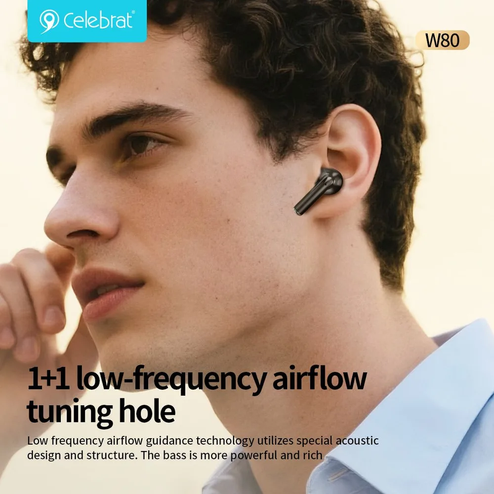 CELEBRAT earphones με θήκη φόρτισης W80, True Wireless, 13mm, 30/230mAh, γκρι — εικόνα 2