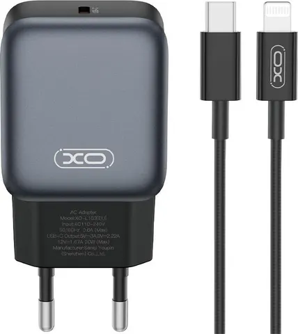 XO L153 φορτιστής 20W, με καλώδιο Lightning, ΜΑΥΡΟΣ