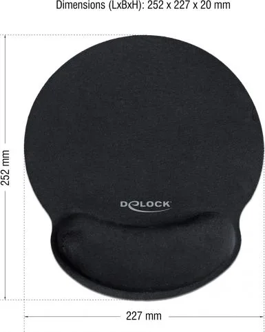 DELOCK Mousepad 12559 με στήριγμα καρπού, 252 x 227mm, μαύρο — εικόνα 2