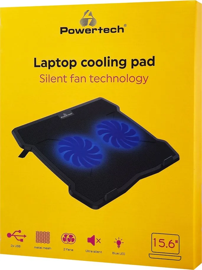 POWERTECH Βάση & ψύξη laptop PT-930, έως 15.6", 2x 125mm fan, LED, μαύρο — εικόνα 5