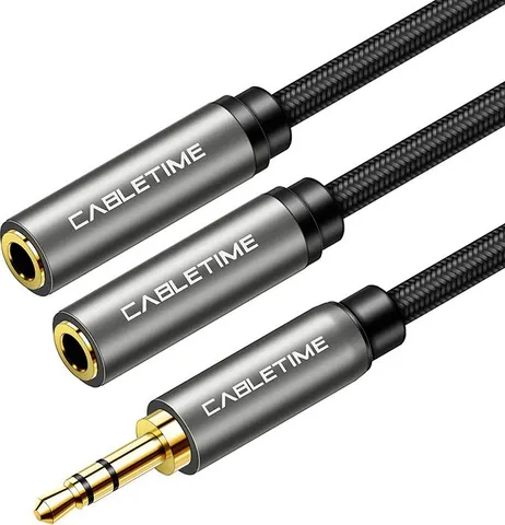 CABLETIME καλώδιο ήχου 3.5mm σε 2x 3.5mm CT-P12G, 3-pole, 20cm, μαύρο