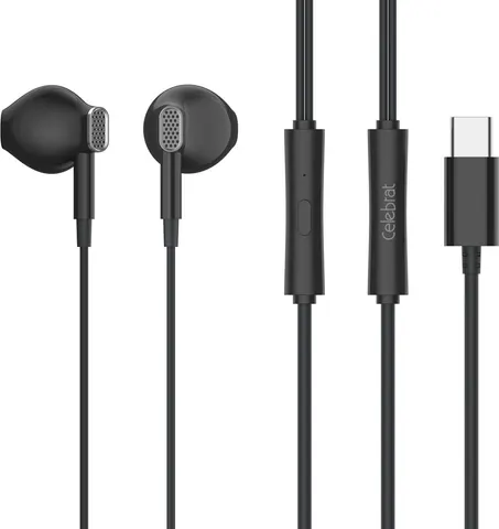 CELEBRAT earphones με μικρόφωνο D12, USB-C σύνδεση, Φ14.2mm, 1.2m, μαύρα