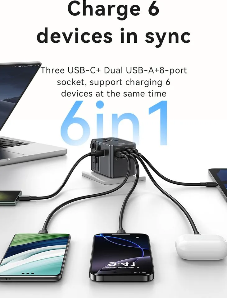 USAMS φορτιστής/αντάπτορας πρίζας CC310, 2x USB & 3x USB-C, universal, 70W, μαύρος — εικόνα 3