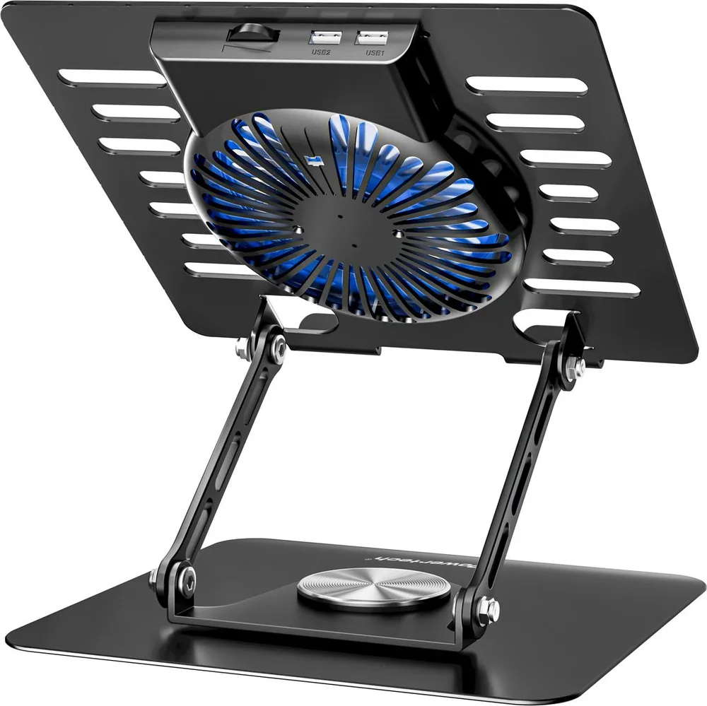 POWERTECH βάση & ψύξη laptop PT-1630 έως 17", 110mm LED fan, μεταλλική, μαύρη — εικόνα 4