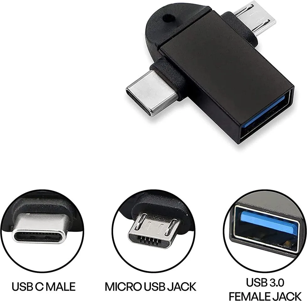 POWERTECH αντάπτορας USB σε USB-C & micro USB CAB-UC090, 5Gbps, μαύρος — εικόνα 3