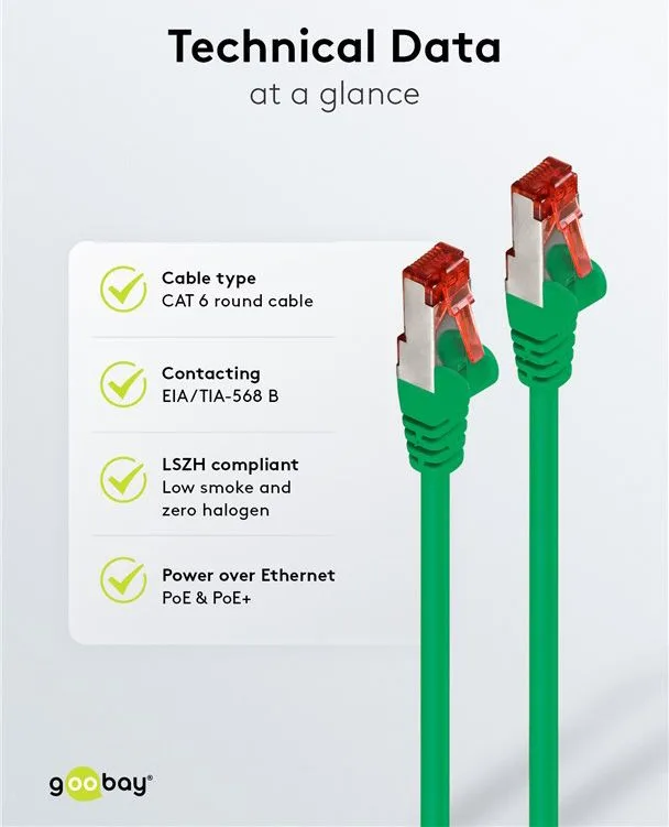 GOOBAY καλώδιο δικτύου 68289, CAT 6 S/FTP, copper, 250MHz, 1m, πράσινο — εικόνα 6