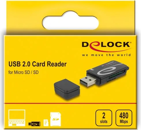 DELOCK card reader 91602 για SD & micro SD, USB, 480Mbps, μαύρο — εικόνα 3