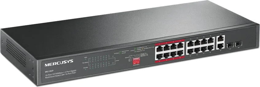 MERCUSYS rackmount switch MS118CP, 16x 10/100Mbps PoE+ & 2x Gigabit θύρες, UN/1.0 — εικόνα 3