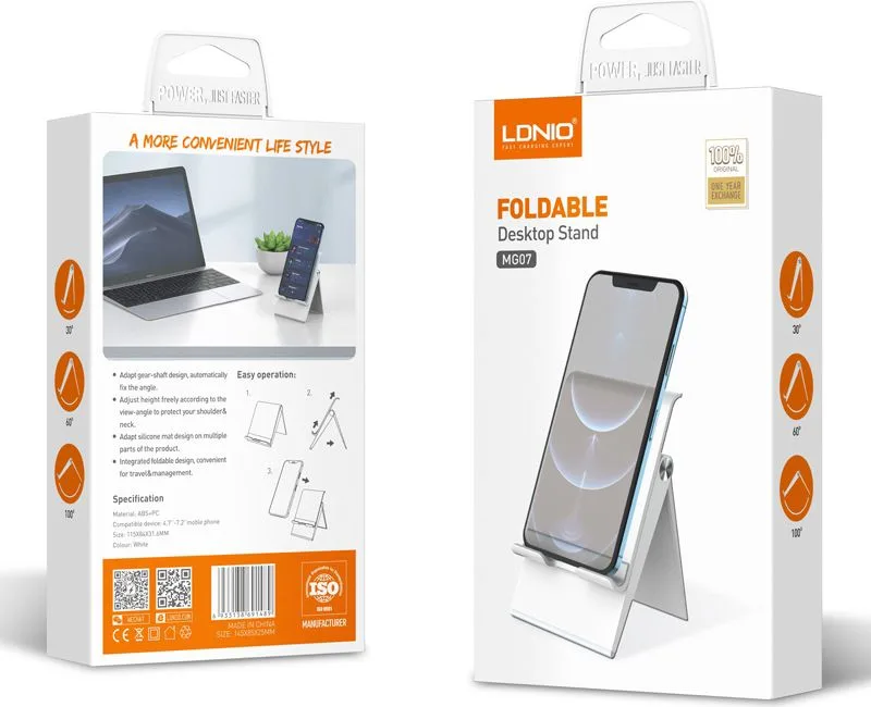 LDNIO βάση smartphone MG07, foldable, 4.7-7.2", λευκή — εικόνα 6