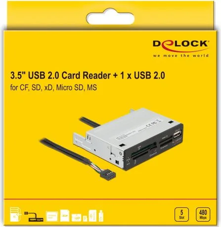 DELOCK USB 9-pin card reader 91708, CF/SD/XD/MS/Micro SD/USB, 3.5" bay — εικόνα 3
