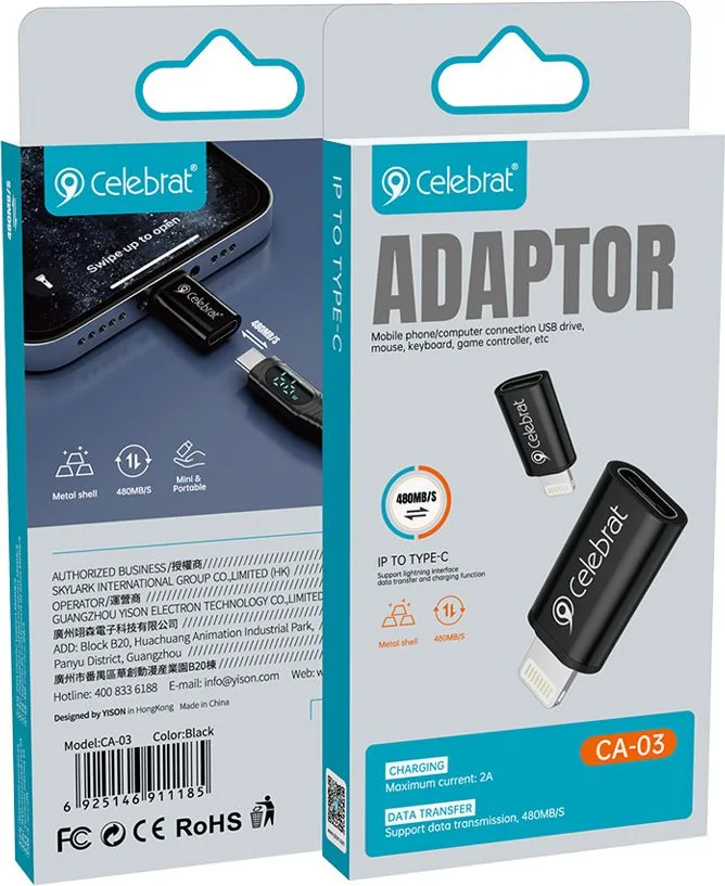 CELEBRAT αντάπτορας Lightning σε USB-C CA-03, 2A, 480Mbps, μαύρος — εικόνα 6