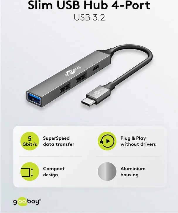 GOOBAY USB hub 74459, 4x θυρών, USB 3.2, 5Gbps, USB-C σύνδεση, γκρι — εικόνα 5