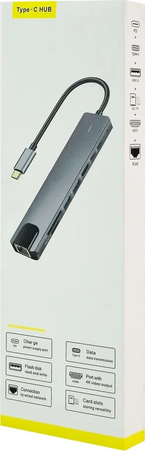 POWERTECH docking station PT-1537, 8 θυρών, USB-C σύνδεση, 100W PD, 1000Mbps, γκρι — εικόνα 3