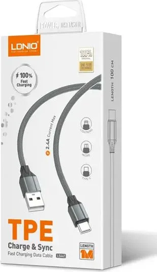 LDNIO καλώδιο USB-C σε USB LS441, 2.4A, 1m, γκρι — εικόνα 4