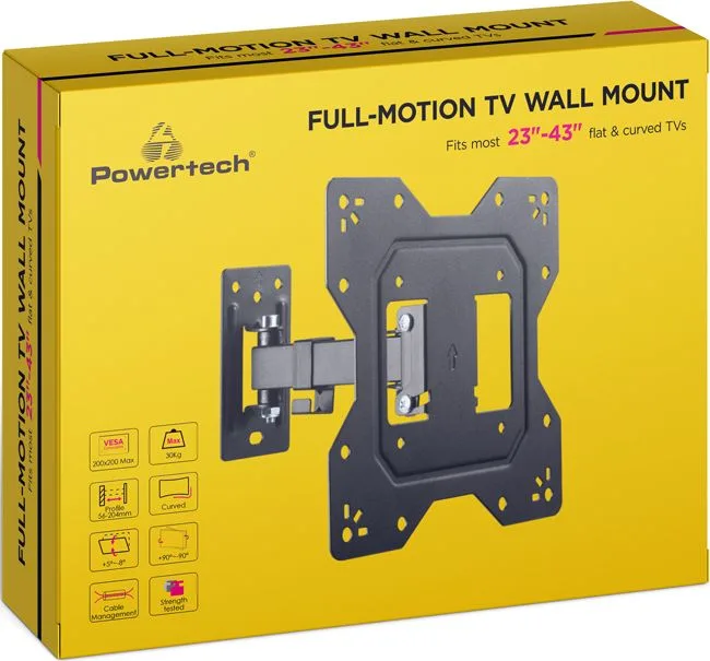 POWERTECH επιτοίχια βάση τηλεόρασης PT-1128, 23-43", έως 30kg, full motion — εικόνα 6