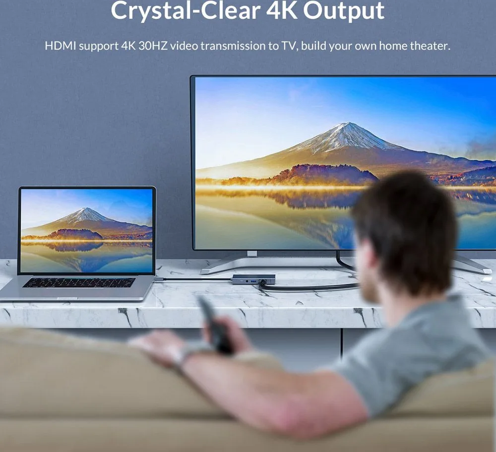 ORICO docking station MC-U501P, 5 θυρών, USB-C σύνδεση, 60W PD, 4K, γκρι — εικόνα 5