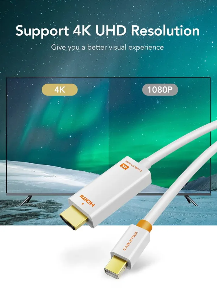 CABLETIME καλώδιο mini DisplayPort σε HDMI CT-AV588-03G4K, 4K/30Hz, 1m, λευκό — εικόνα 2
