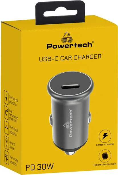 POWERTECH φορτιστής αυτοκινήτου PT-1147, USB-C, 30W PD, γκρι — εικόνα 3