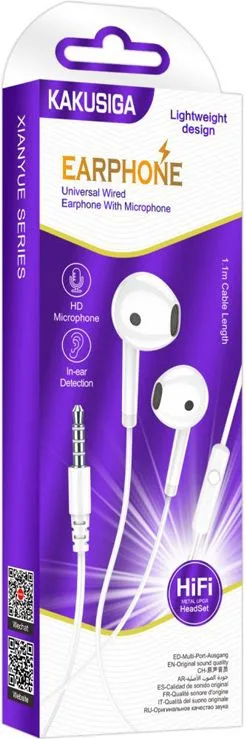 KAKUSIGA earphones με μικρόφωνο KSC-1301, 3.5mm σύνδεση, 14mm, 1.1m, λευκά — εικόνα 4