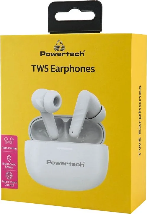 POWERTECH earphones με θήκη φόρτισης PT-1432, True Wireless, 35/300mAh, λευκά — εικόνα 4