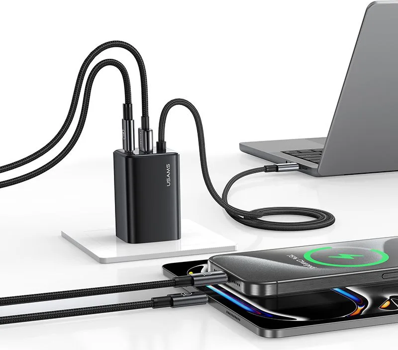 USAMS φορτιστής τοίχου CC266 με καλώδιο, USB & USB-C, 65W, GaN, μαύρος — εικόνα 2