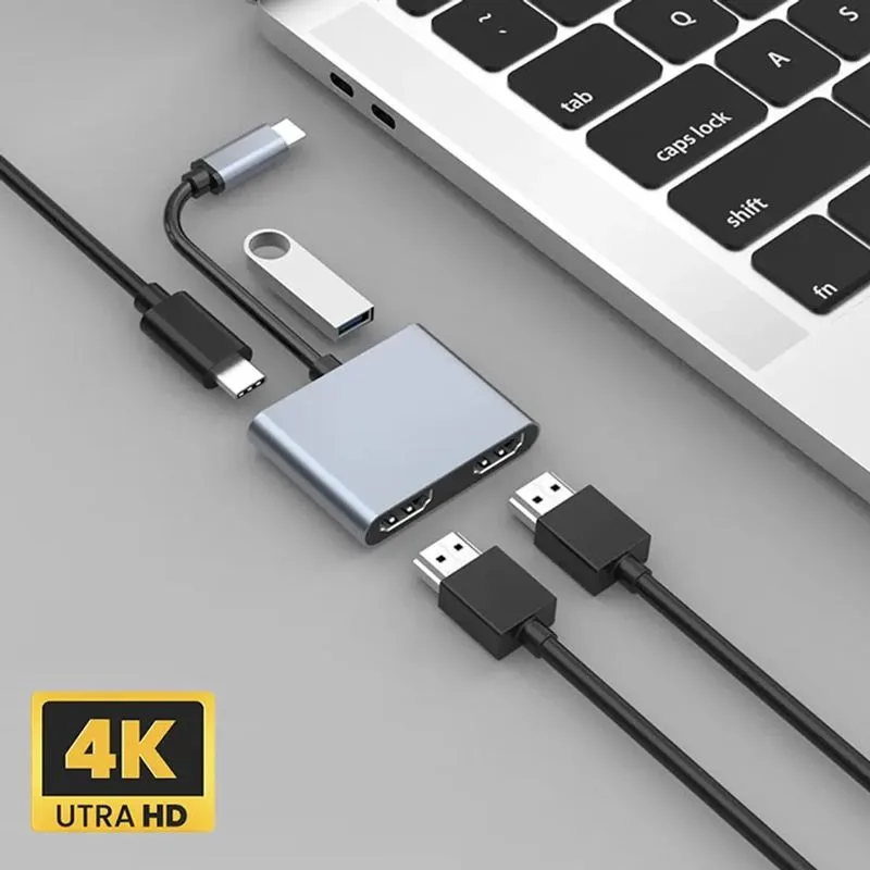 POWERTECH docking station PTH-113, 4 θυρών, USB-C, 4K, 100W, γκρι — εικόνα 2