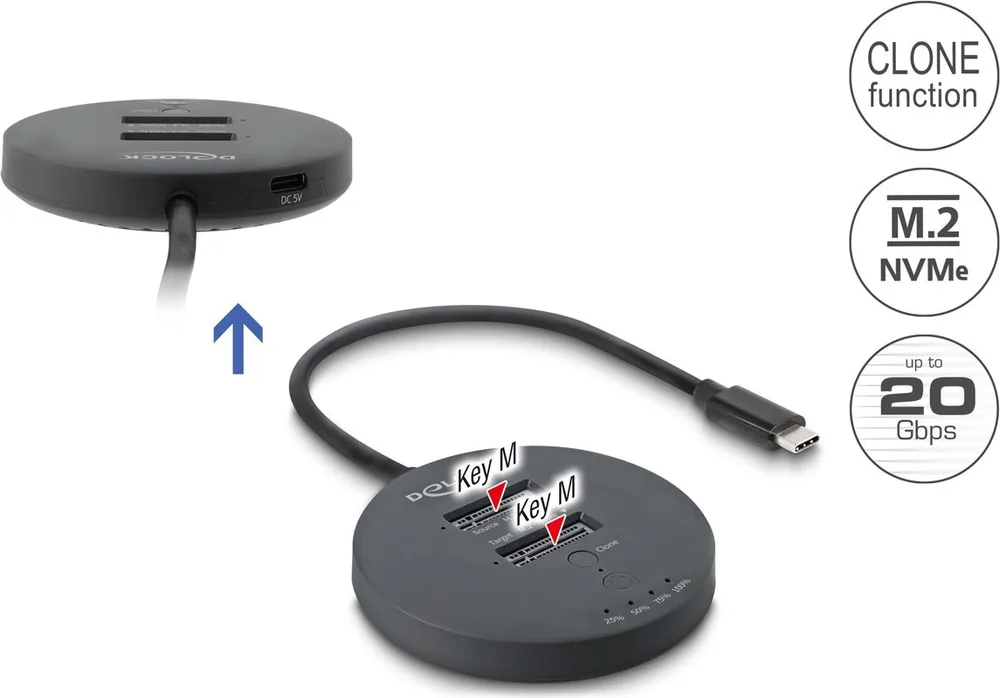 DELOCK docking station για M.2 NVMe PCIe SSD 64364, 2 θέσεων, 20Gbps, clone function, μαύρο — εικόνα 3