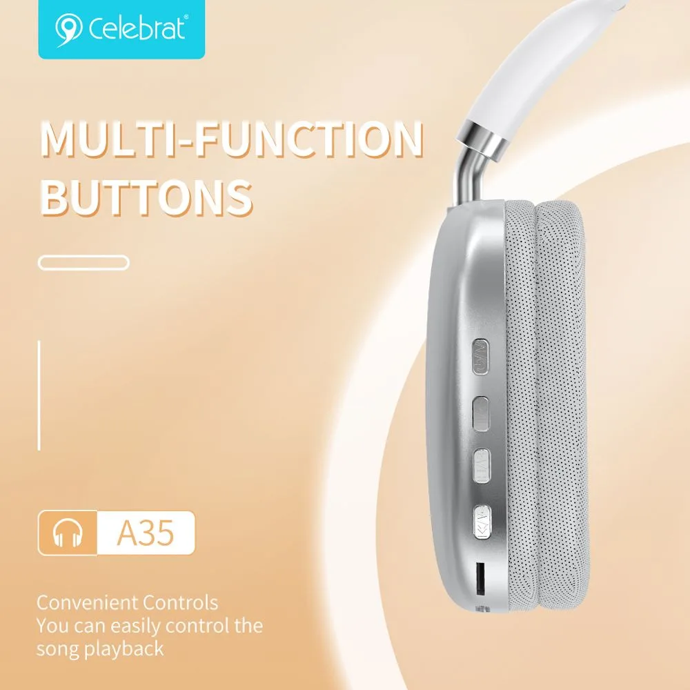 CELEBRAT headphones A35, ασύρματα & ενσύρματα, micro SD, 40mm, 200mAh, λευκά — εικόνα 4