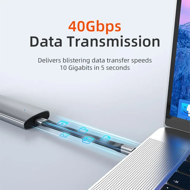 CABLETIME καλώδιο USB-C CT-FU4-AG, flat, 240W, 40Gbps, 8K/60Hz, USB4, 0.15m, μαύρο — εικόνα 2