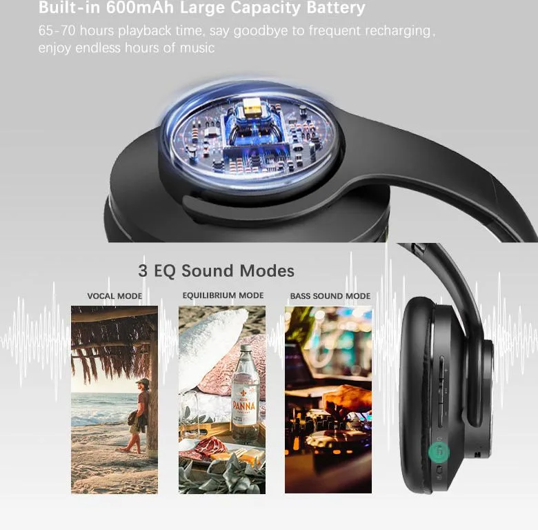 DOQAUS headphones DESIGN 1, ασύρματα & ενσύρματα, Φ40mm, 600mAh, μαύρα — εικόνα 5