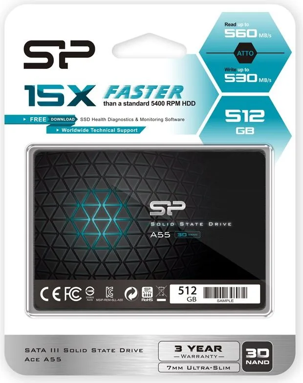 SILICON POWER SSD A55 512GB, 2.5", SATA III, 500-450MB/s, 7mm — εικόνα 3