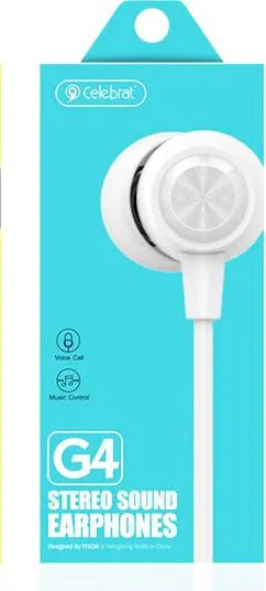 CELEBRAT earphones με μικρόφωνο G4, 3.5mm σύνδεση, Φ10mm, 1.2m, λευκό — εικόνα 2