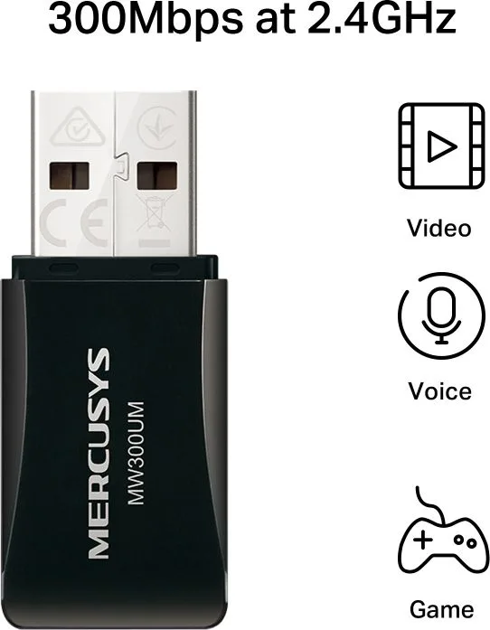 MERCUSYS ασύρματος USB αντάπτορας δικτύου MW300UM, 300Mbps, Ver 4.0 — εικόνα 3