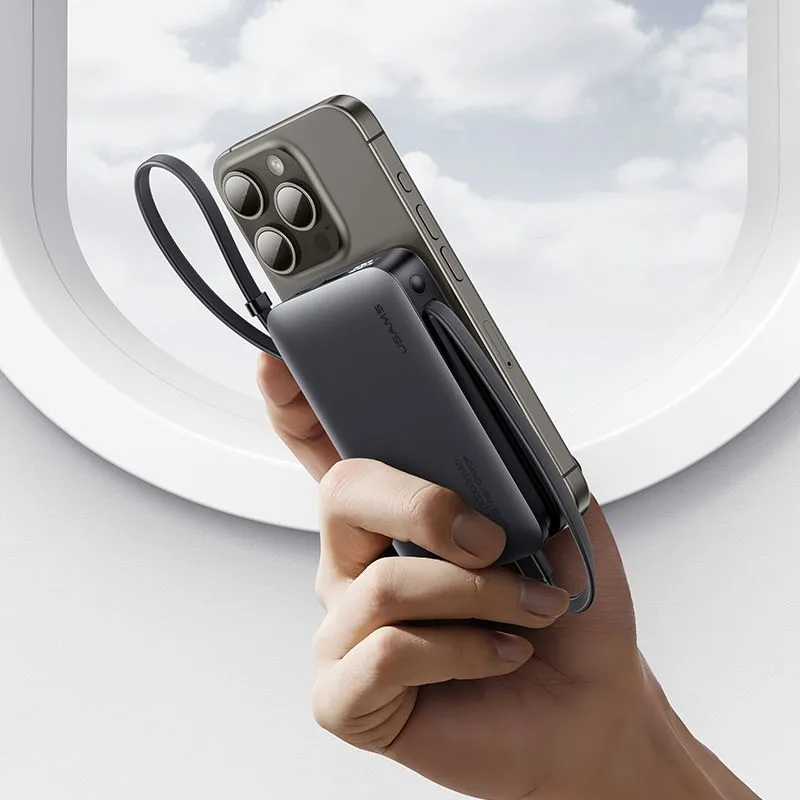 USAMS power bank CD228 με 2x καλώδια, 2x θύρες εξόδου, 10000mAh, 20W, γκρι — εικόνα 6