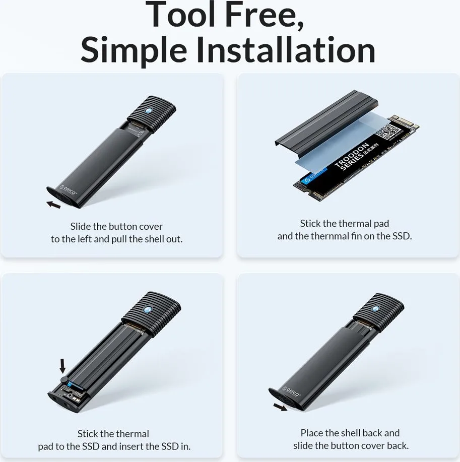 ORICO θήκη για M.2 NVMe & SATA SSD PWDM2-G2, 10Gbps, tool free, μπλε — εικόνα 6