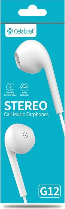 CELEBRAT earphones με μικρόφωνο G12, 3.5mm σύνδεση, Φ14.2mm, 1.2m, λευκό — εικόνα 4