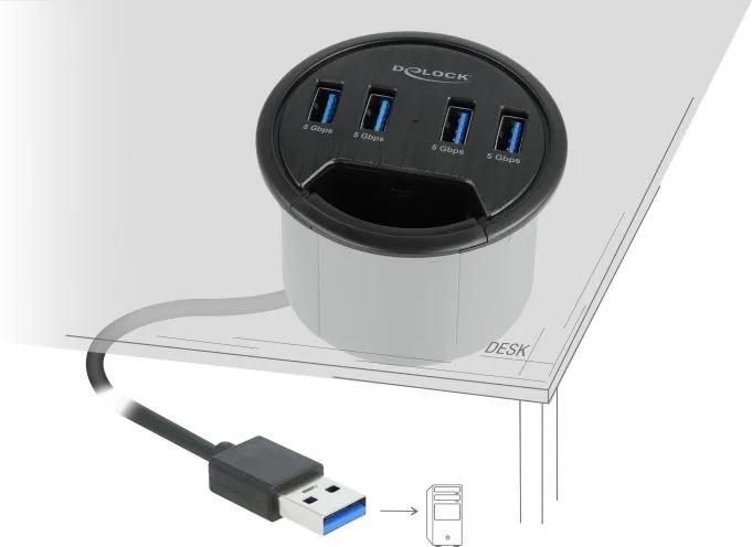 DELOCK USB hub 64153, 4x θυρών, 5Gbps, Φ60mm, USB σύνδεση, μαύρο — εικόνα 2
