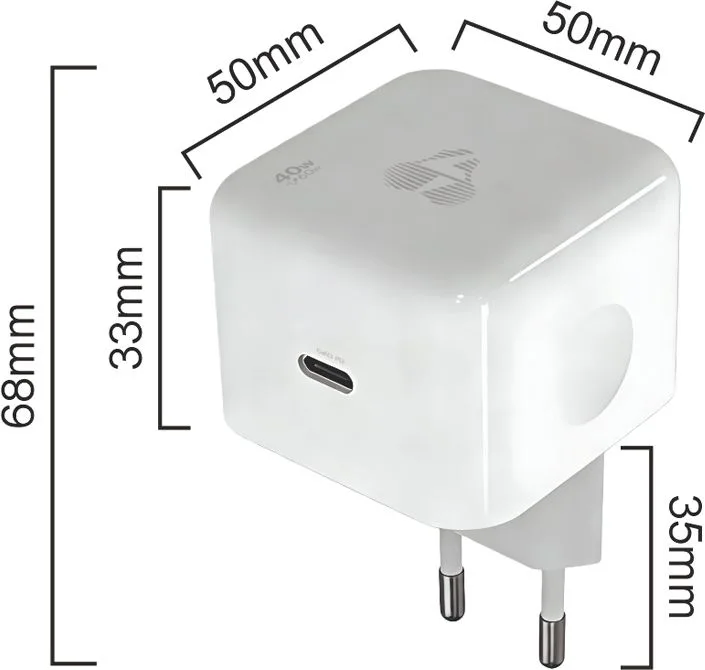 POWERTECH φορτιστής τοίχου PT-1581 με καλώδιο, USB-C, 40 έως 60W, GaN, AVS, λευκός — εικόνα 3
