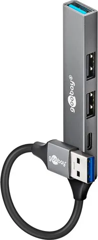 GOOBAY USB hub 74458, 4x θυρών, USB 3.2, 5Gbps, USB σύνδεση, γκρι