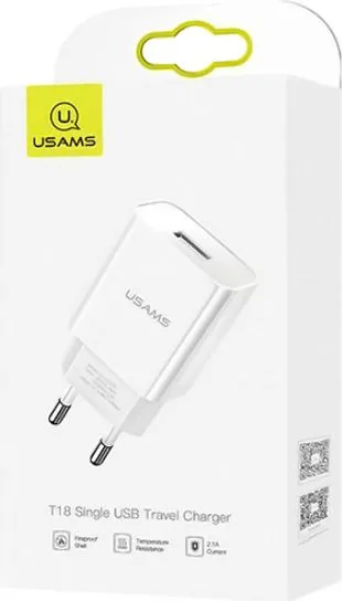 USAMS φορτιστής τοίχου T18, 1x USB, 2.1A, λευκός — εικόνα 4