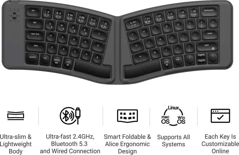 Keychron B11 Pro (B11P-K1) Ultraslim Wireless BT Foldable Keyboard Online customization - Gray US La — εικόνα 2