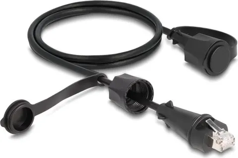 DELOCK καλώδιο δικτύου 80166, CAT 6 STP, με καπάκι, IP68, 1m, μαύρο