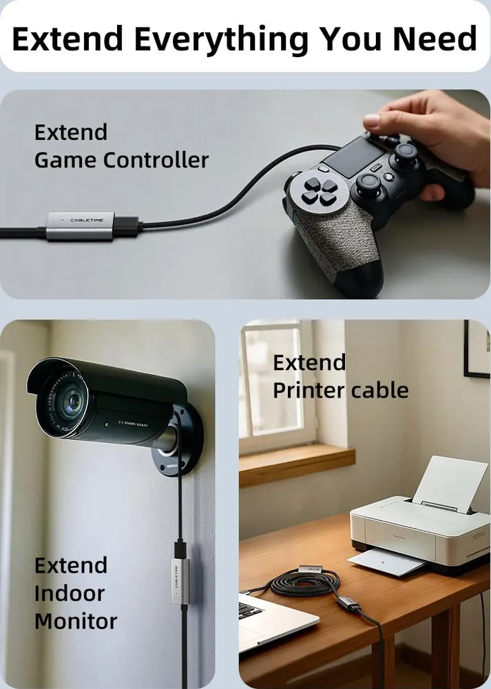 CABLETIME καλώδιο προέκτασης USB CT-AMAFA3, active, 5Gbps, 5m, μαύρο — εικόνα 5