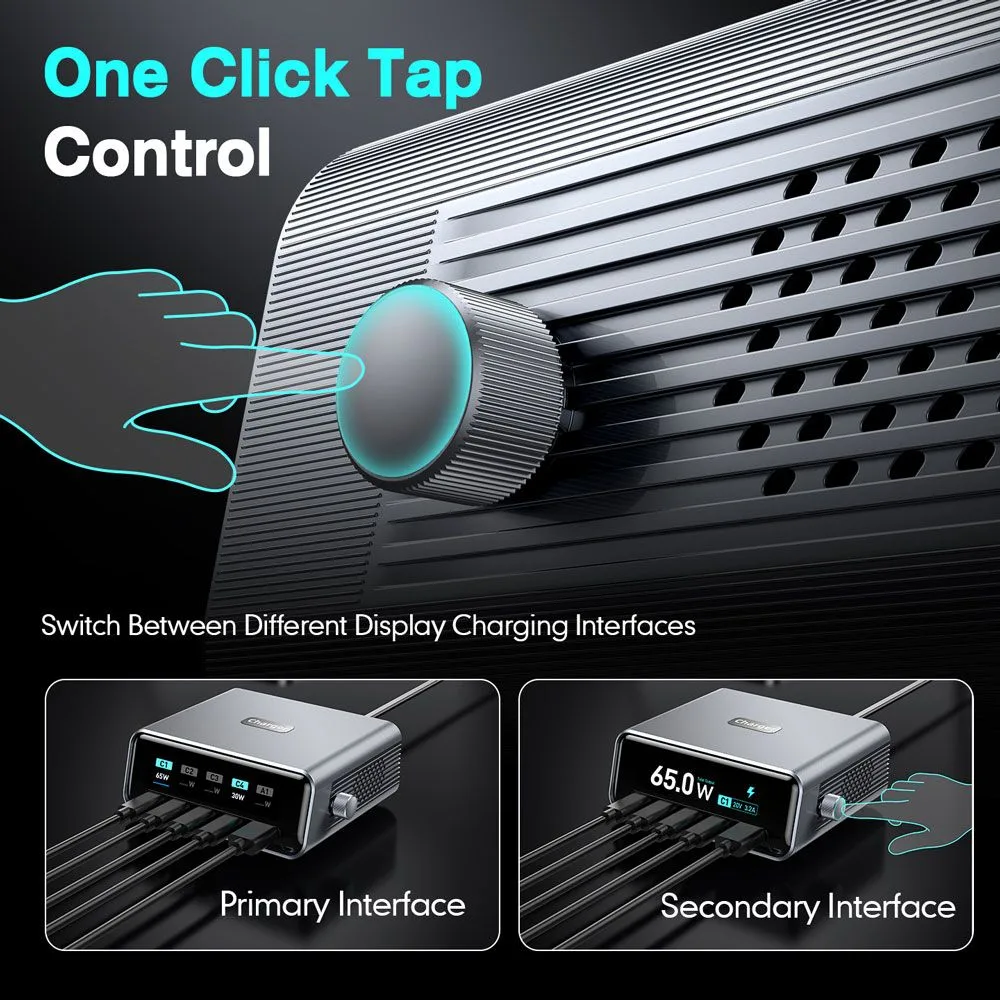 POWERTECH σταθμός φόρτισης PT-1622 με οθόνη, USB & 4x USB-C, GaN, 100W, ασημί — εικόνα 6