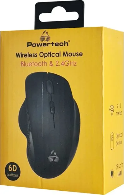 POWERTECH ασύρματο ποντίκι PT-1165, 2.4GHz & Bluetooth, 1600DPI, μαύρο — εικόνα 3
