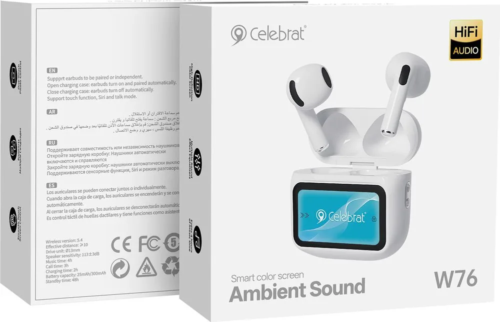 CELEBRAT earphones με θήκη φόρτισης W76, True Wireless, 13mm, 25/300mAh, λευκά — εικόνα 8
