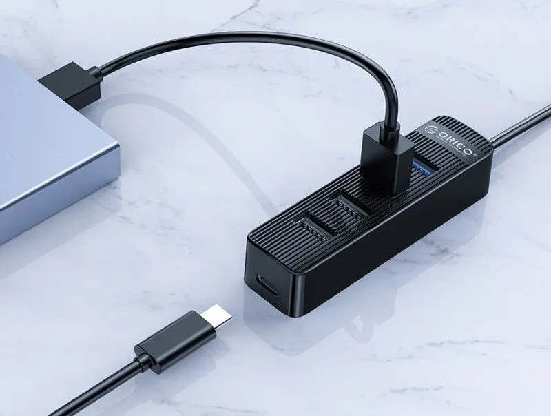 ORICO USB hub TWU32-4A, 4x θυρών, USB 3.0, 5Gbps, USB σύνδεση, έξτρα τροφοδοσία, μαύρο — εικόνα 3