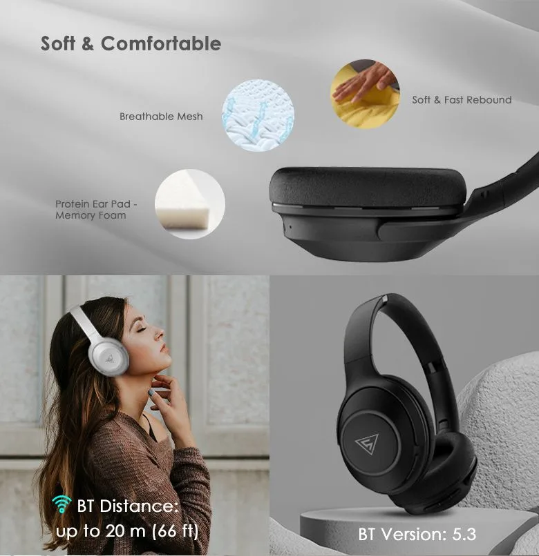 DOQAUS headphones FOCUS 5, ασύρματα & ενσύρματα, Φ40mm, 1000mAh, μαύρα — εικόνα 6