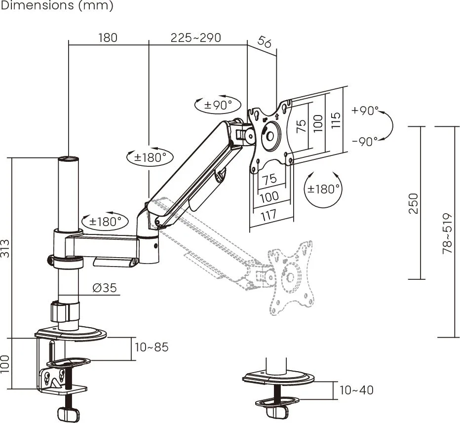 POWERTECH βάση γραφείου οθόνης PT-1627, 17-32", έως 9kg — εικόνα 6